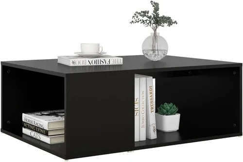 Vista 6 de Mesa de centro de madera de ingeniería negra, muebles rectangulares de sala de estar, 35.4 x 26.4 x 13.0 pulgadas, elegante mesa de centro para sala