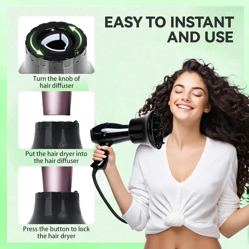 Vista 3 de Accesorio difusor universal de pelo, secador de pelo difusor, difusor profesional para cabello rizado natural ondulado, ajustable de 1.4 a 2.6