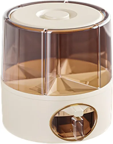 Vista 6 de Dispensador de granos, dispensador de alimentos secos giratorio de 360 grados con 6 compartimentos, salida de un solo clic, dispensador de granos