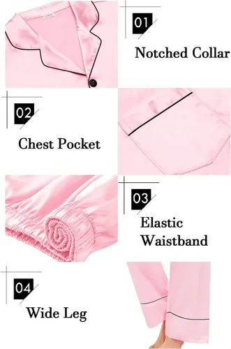 Vista 5 de SWOMOG Pijama de satén para mujer, de manga larga, de seda, suave, con botones, tallas S-XXL