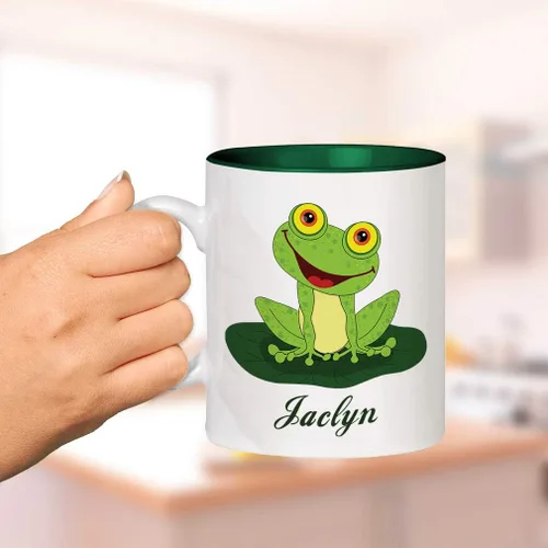Vista 3 de Texto personalizado personalizado Happy Frog Taza de café de color interior de cerámica Negro