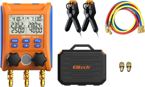 Vista 12 de Elitech Válvula de 2 vías de manómetro digital con abrazaderas de termómetro para sistemas HVAC, LMG-10