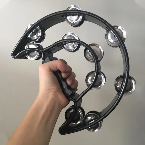 Vista 3 de Paquete de 4 panderetas de mano con jingles de metal, Panderos para adultos, instrumento musical de tamborines de doble fila, pandereta musical