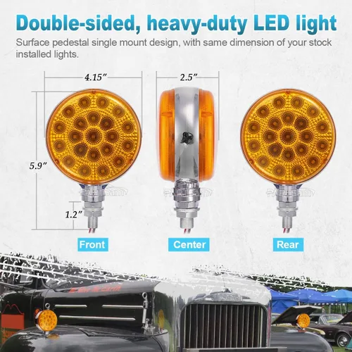 Vista 4 de Partsam 2 luces LED redondas ámbar/ámbar de doble cara, señal de giro trasera y luces de estacionamiento, montaje en poste sellado, 42 luces LED