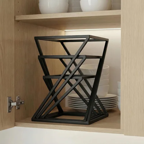 Vista 5 de MyGift Estantes para pizza, juego de 3 elevadores de alimentos para mesa de buffet, giratorios, geométricos, mate, de metal, apilables