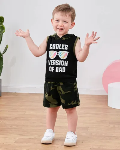 Vista 2 de SANMIO Conjunto de ropa de verano con capucha y pantalones cortos sin mangas con bolsillos, conjunto de ropa de 2 piezas para niño pequeño