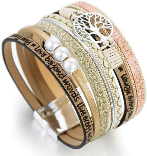 Vista 2 de Fesciory - Pulseras de cuero para mujer, cuentas de cristal, diseño de leopardo, estilo bohemio, múltiples niveles
