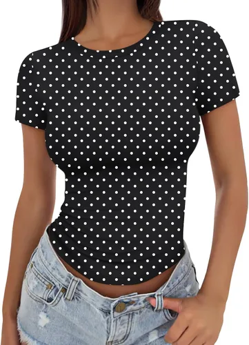 Vista 18 de Trendy Queen - Camisetas básicas para mujer, camisetas de verano, manga corta, ajustadas, linda ropa de entrenamiento para gimnasio Blanco