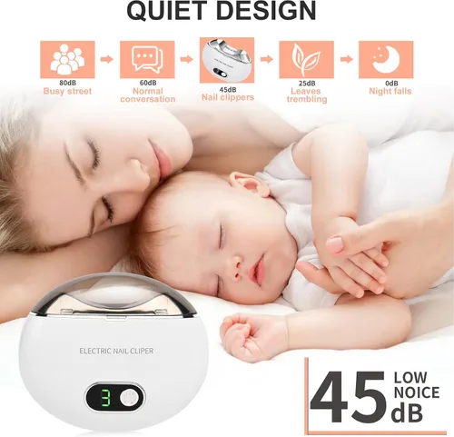 Vista 2 de Cortaúñas eléctrico y lima de uñas, recortadora automática con luz LED de ajuste de 3 velocidades, almacenamiento integrado, recargable por USB