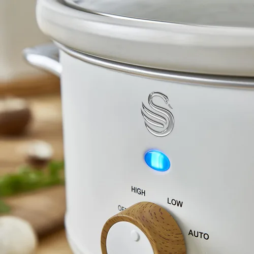 Vista 5 de Salton Swan - Olla de cocción lenta estilo nórdico con olla de cerámica extraíble, 3.5 litros (algodón blanco)