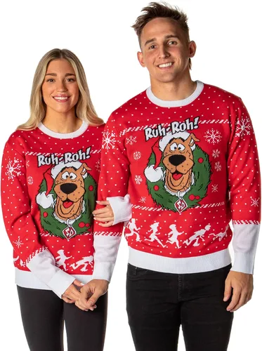 Vista 3 de Scooby Doo Men's Ruh-Roh! Santa Scooby Christmas Ugly Sweater Knit Pullover