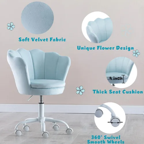 Vista 5 de Silla de escritorio para niños, silla de estudio ergonómica ajustable Silla giratoria tapizada de terciopelo para niños, silla de computadora Azul