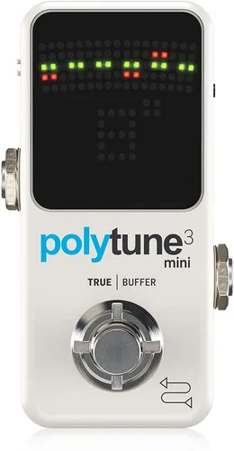 Vista 2 de TC Electronic POLYTUNE 3 Mini Mini Afinador polifónico con múltiples modos de sintonización y búfer BONAFIDE integrado, blanco y cable de conexión