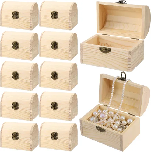 Vista 8 de Aodaer Cofre del Tesoro de Madera Sin Terminar Caja Decorativa de Pino con Tapa con Bisagras y Cierre de Seguridad Cajas de Madera Lisas