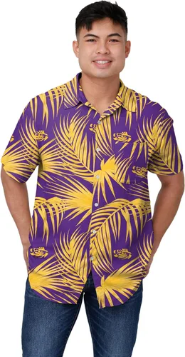 Vista 22 de FOCO NCAA Mens NCAA College Team Logo Floral Tropical Hawaiian Button Up Shirt