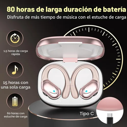 Vista 2 de Auriculares inalámbricos Bluetooth 80 horas de reproducción de auriculares con pantalla de potencia con micrófono con cancelación de ruido