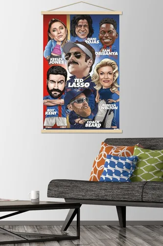 Vista 2 de Trends International Ted Lasso - Póster de pared con marco magnético Juego de perchas de madera de haya y impresión de alta calidad
