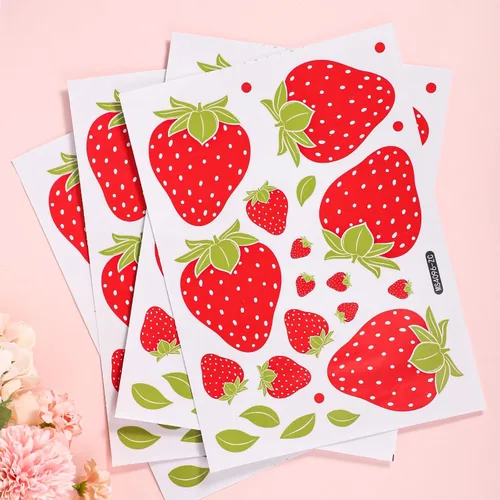 Vista 3 de 4 hojas/92 calcomanías de pared de fresa, calcomanías de pared de frutas