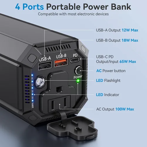 Vista 7 de Banco de Energía Portátil con Toma de Corriente AC, Cargador Portátil de 100W para Laptop, 98Wh/27000mAh de Alta Capacidad con Banco de Batería