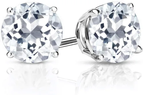Vista 5 de Gem Stone King Aretes de plata de ley 925 con piedra natal redonda de 0.276 in para mujer