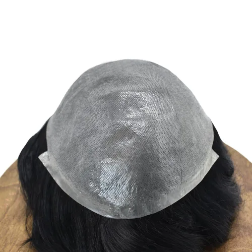 Vista 4 de Toupee para hombres piel fina 0.001 in Toupee V-looped Remy sistema de cabello humano pu mens hairpieces línea capilar invisible para pérdida