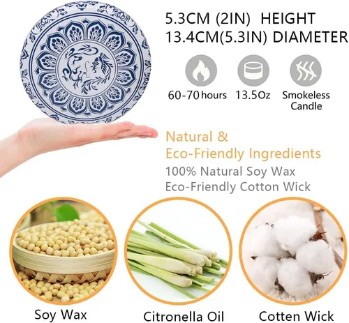 Vista 7 de 3 Packs Citronella Candle Outdoor, Large 3-Wick 13.5oz Lemongrass Scented Natural Soy Wax Long Burning Candles for Outside Patio Porch