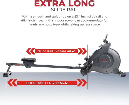 Vista 13 de Sunny Health & Fitness Smart Magnetic Rowing Machine with Extra Long Rail