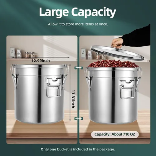 Vista 2 de Recipiente hermético para cocina, recipientes de almacenamiento de alimentos de acero inoxidable 304 con tapas de sellado, recipientes de cocina 21L