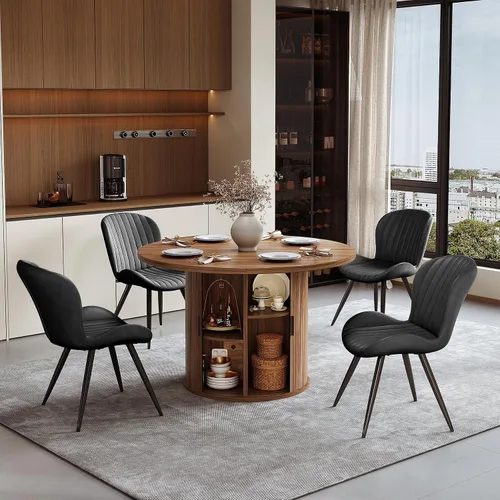 Vista 187 de Miereirl Moderno juego de comedor de 5 piezas para mesa redonda de madera de 4,31.5 pulgadas con estante de almacenamiento semiabierto y puerta