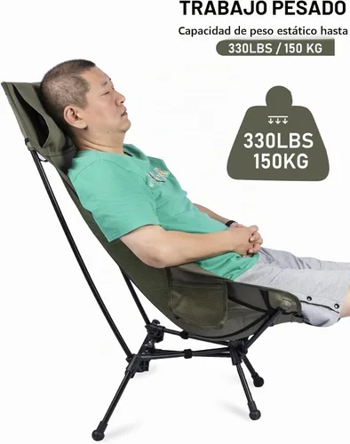 Vista 11 de WildCall Silla de camping plegable ligera, silla antihundimiento, respaldo