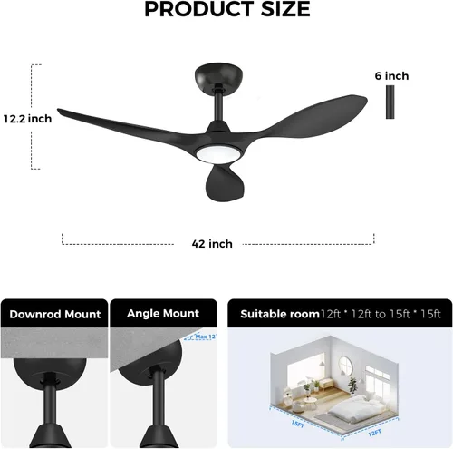 Vista 8 de Roomratv Ventiladores de techo con luces y control remoto, motor CC reversible silencioso y silencioso, 6 velocidades, temporizadores, 3 CCT, uso
