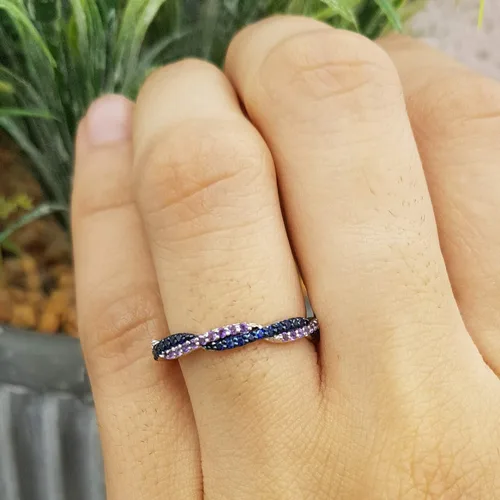 Vista 7 de Dazzlingrock Collection - Banda apilable de oro de 14 quilates con amatista y zafiro azul