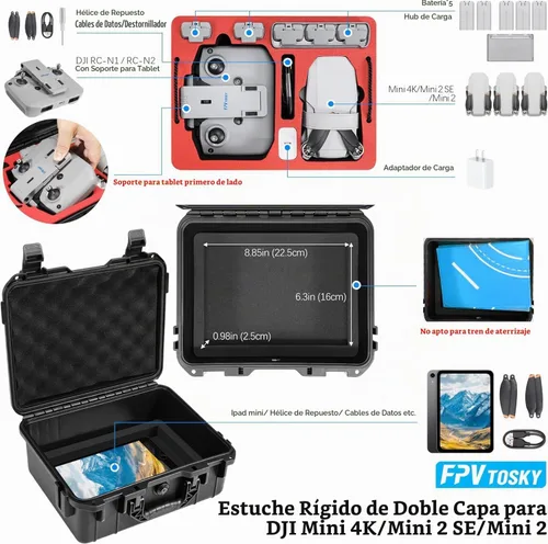 Vista 2 de FPVtosky Kit de accesorios 8 en 1 Mini 4K/2 SE, estuche rígido de doble capa, soporte para tableta, correa de cordón para el cuello, tren
