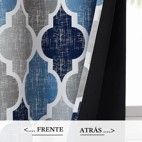 Vista 3 de Beauoop Cortinas marroquíes 100% opacas dormitorio azul gris 50x45 2 Marroquí Azul Gris