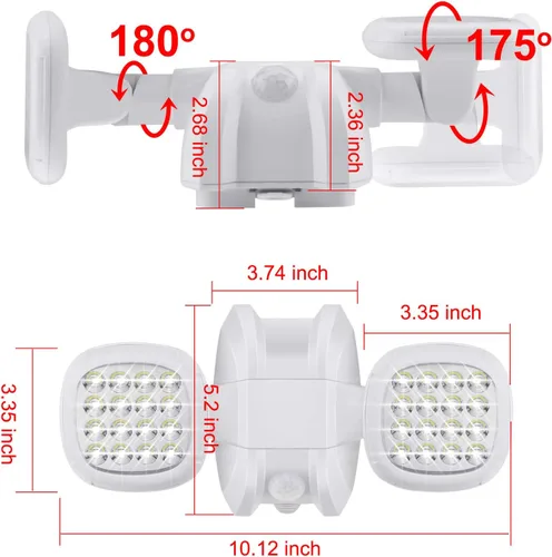 Vista 6 de HONWELL Luz con sensor de movimiento para exteriores, funciona con pilas, luz de inundación de seguridad exterior, inalámbrica, IP65, impermeable