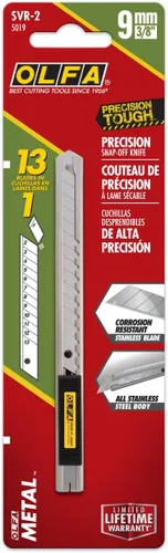 Vista 4 de OLFA Cuchillo utilitario de acero inoxidable de 9 mm (SVR-1) - Cuchillo de precisión retráctil multiusos con cuchilla extraíble, cuchillas