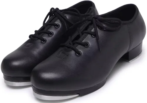 Vista 4 de Zapatos de jazz tap para mujer zapatos de baile de cuero con cordones para niñas y adultos, zapatos de jazz de tacón plano con suela dividida