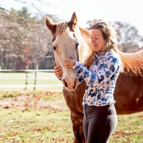 Vista 5 de Anni Lyn - Camisa de manga larga para mujer Caballos azules