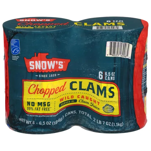 Vista 18 de Snow's Almejas Cortadas Silvestres Enlatadas, Lata de 6.5 oz - 5g de Proteína Por Porción - Sin Gluten, Apto para Keto, 99% Libre de Grasa