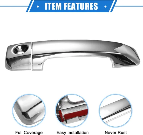 Vista 4 de Kit de cubierta para manija de puerta de auto, compatible con Toyota Tundra 2007-2018, plástico duradero tono plateado