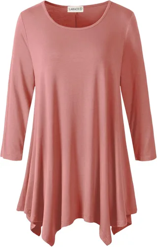 Vista 52 de LARACE - Camisa de talla extragrande para mujer, camisa tipo túnica con manga 3/4, ajuste holgado, ropa básica para mujer 2-negro_cuadros