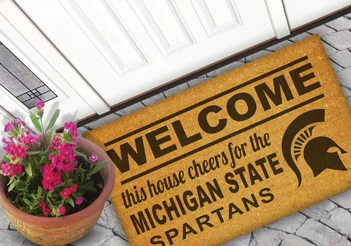 Vista 2 de KH Sports Fan Tapete de fibra de coco de bienvenida de Michigan State Spartans, 18 x 30 pulgadas, alfombra para exteriores Spartans; muestra tu