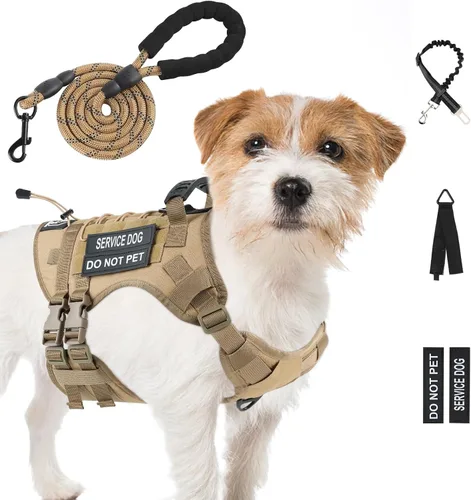 Vista 15 de Arnés táctico sin tirones para perro, tamaño pequeño, chaleco para perro de servicio, S, negro Arnés táctico y correa para perro, arnés ajustable