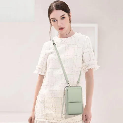 Vista 2 de SENDEFN Bolso cruzado pequeño para teléfono celular para mujer, de cuero, con múltiples ranuras para tarjetas