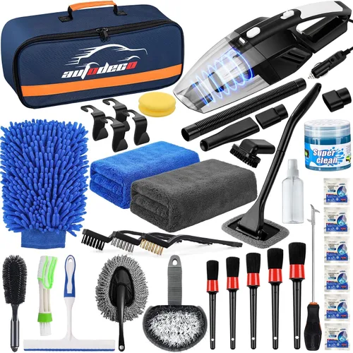 Vista 10 de Kit de limpieza para auto de 41 piezas Kit de limpieza y detalle interior con aspiradora de mano de alta potencia, cubo plegable, herramienta