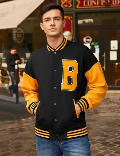 Vista 3 de COOFANDY Chaqueta Varsity para hombre, ajuste regular, casual, letterman, béisbol, bomber