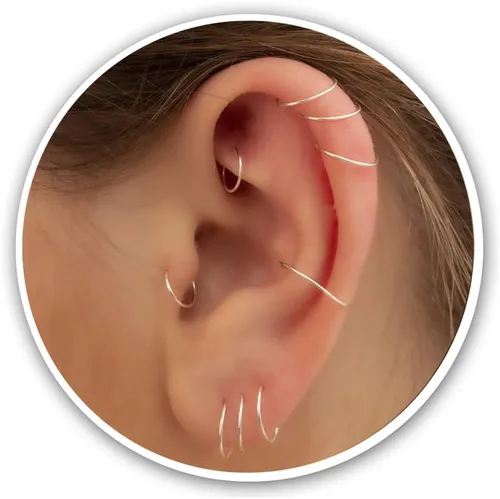 Vista 29 de Aretes de aro de oro de plata – Aretes de aro para mujer, dos piezas de aros de plata fina rellenos de oro, aro de hélice, anillo de tragus, aro