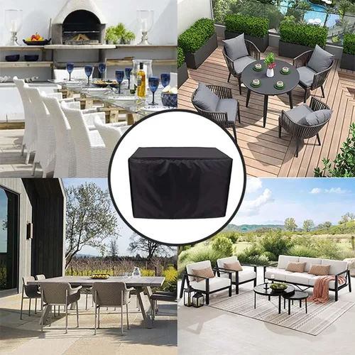 Vista 4 de Fundas negras para muebles de patio de 24 x 24 x 24 pulgadas, cubierta para muebles de exterior, impermeable, a prueba de polvo, rectangular, 420D