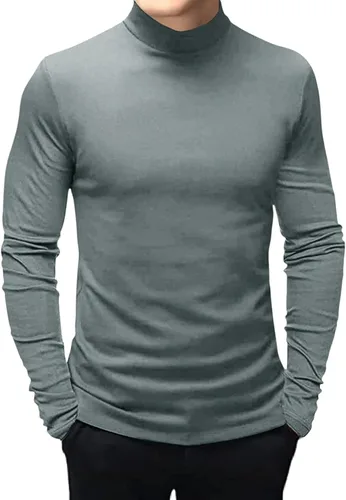Vista 11 de Mens T Shirt Long Sleeve Basic Mock Turtleneck Pullover Thermal Solid Tops Verde militar