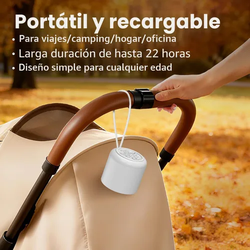 Vista 4 de Máquina portátil de ruido blanco, mini máquina de sonido con luz, 30 sonidos relajantes, recargable para adultos, bebés, niños, máquina de ruido